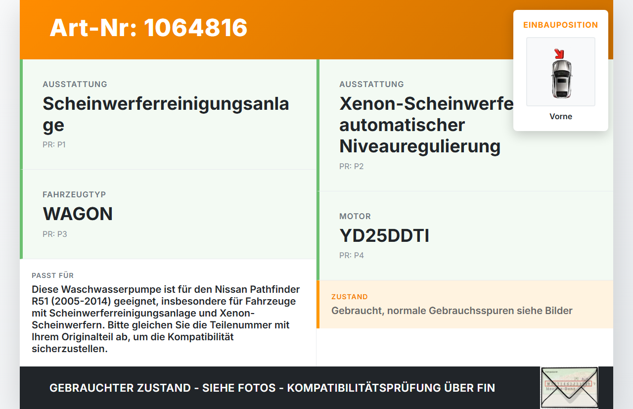 Nissan Pathfinder R51 05-14 Waschwasserpumpe Wischwasserpumpe Waschpumpe Vorne Nissan Pathfinder R51 05-14... Vorschau 3