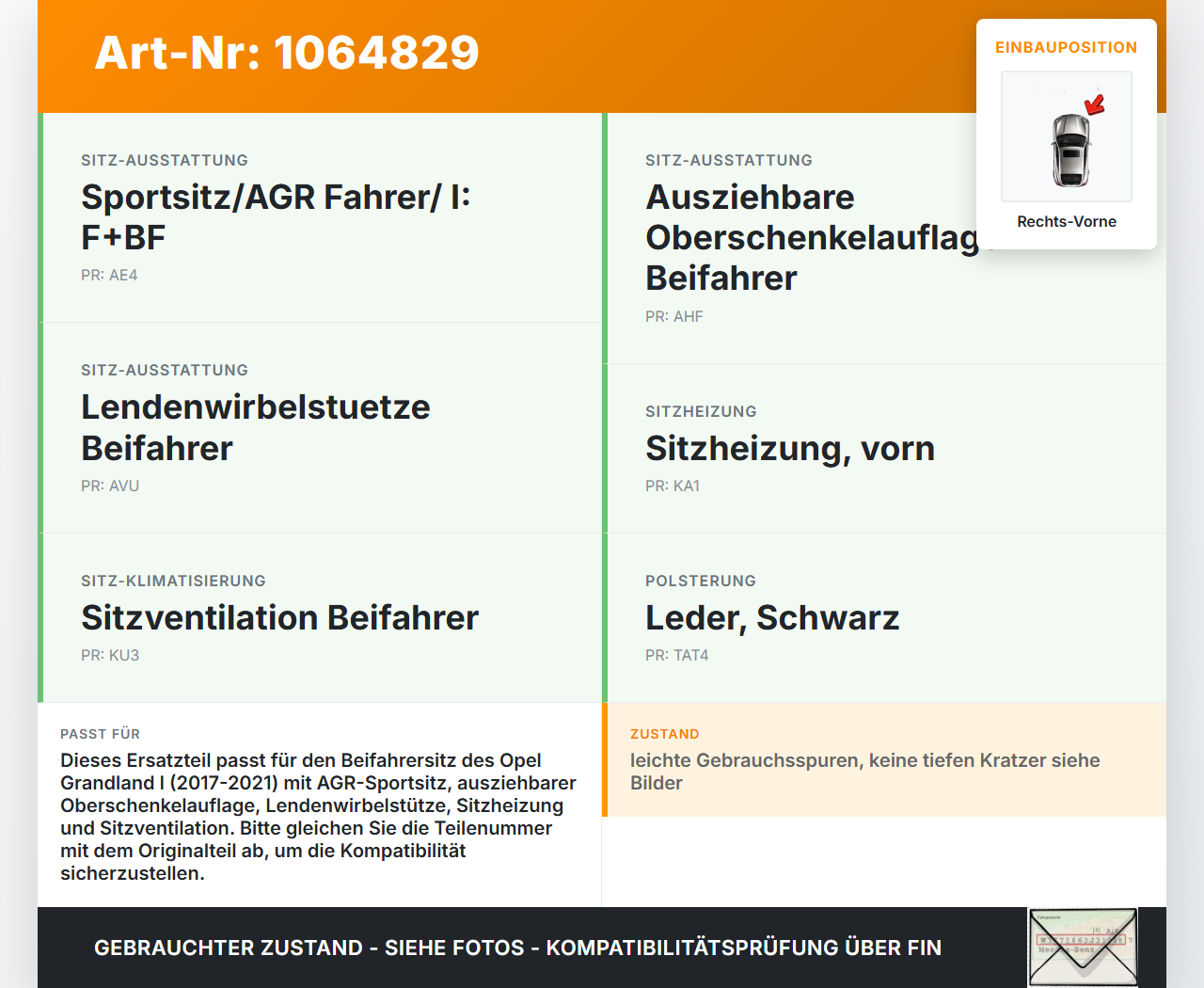 Opel Grandland I 17-21 Blende Innen Auflage Applikation Rechts Vorne für Beifahrer Sitz Opel Grandland I 17-21... Vorschau 3