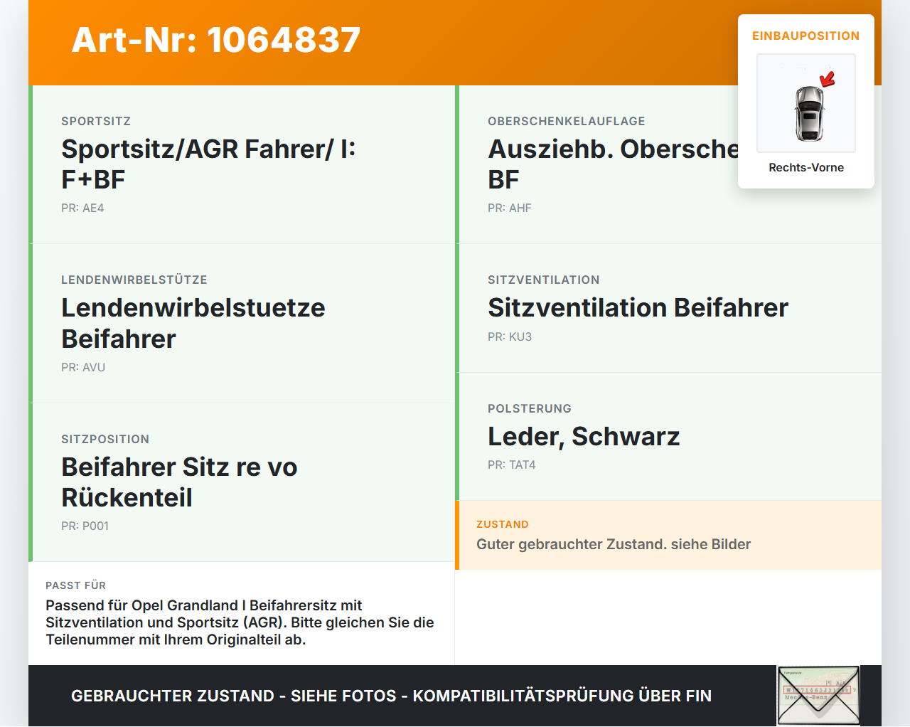 Opel Grandland I 17-21 Lüftermotor Sitzbelüftung für Beifahrer Sitz Rechts Vorne Rückenteil Opel Grandland I 17-21... Vorschau 3