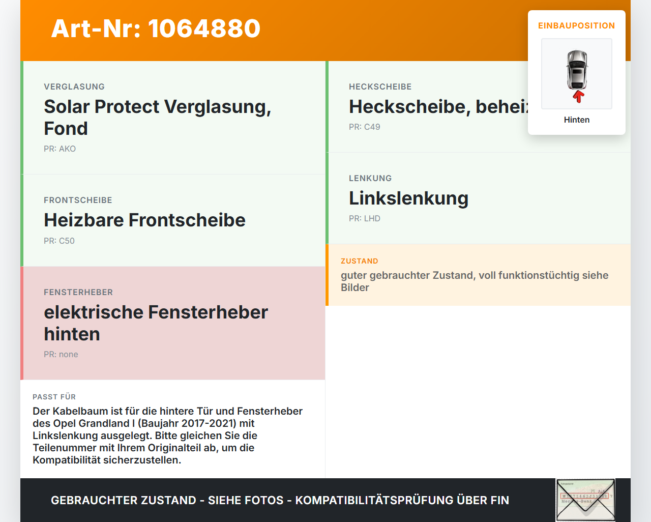 Opel Grandland I 17-21 Kabelbaum Leitungssatz für Tür und Fensterheber Hinten Opel Grandland I 17-21 29.03.2018... Vorschau 3