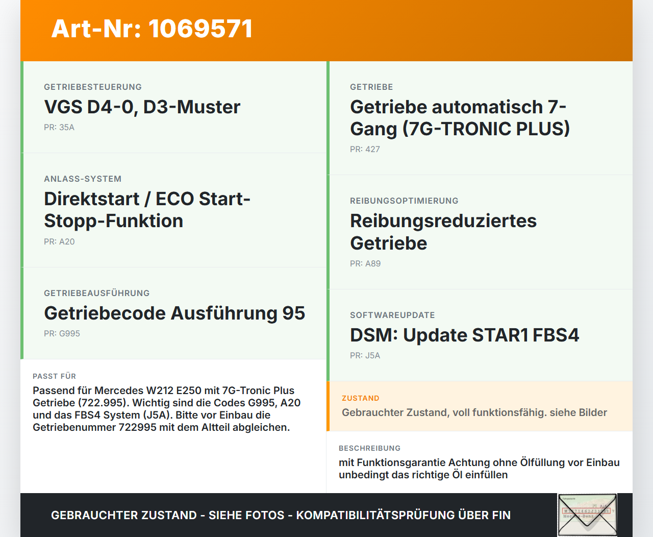 Mercedes E250 W212 13-16 2,0 155KW 722995 Automatikgetriebe Getriebe ohne Wandler Mercedes E250 W212 13-16... Vorschau 3