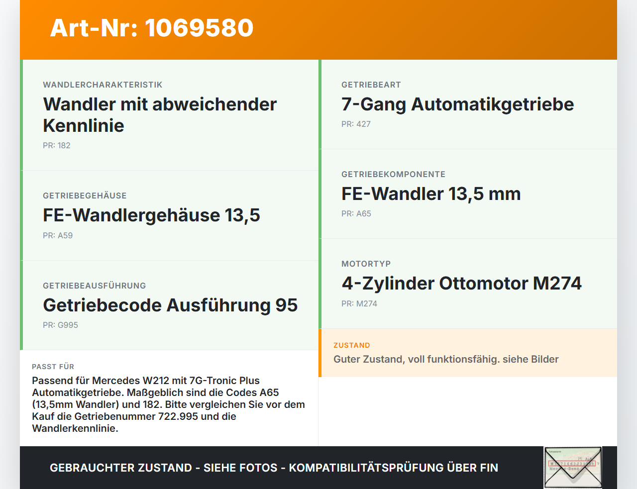 Mercedes E250 W212 13-16 2,0 155KW Autom Wandler Drehmomentwandler für Getriebe Mercedes E250 W212 13-16 17.09.2013... Vorschau 3