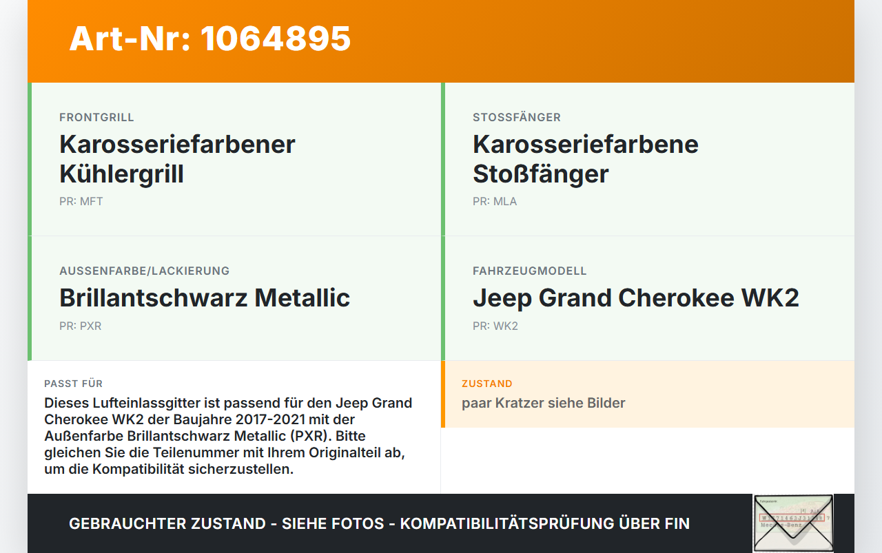 Jeep Grand Cherokee WK2 17-21 Lufteinlassgitter für Stoßstange Stoßfänger PXR Jeep Grand Cherokee WK2 17-21... Vorschau 3