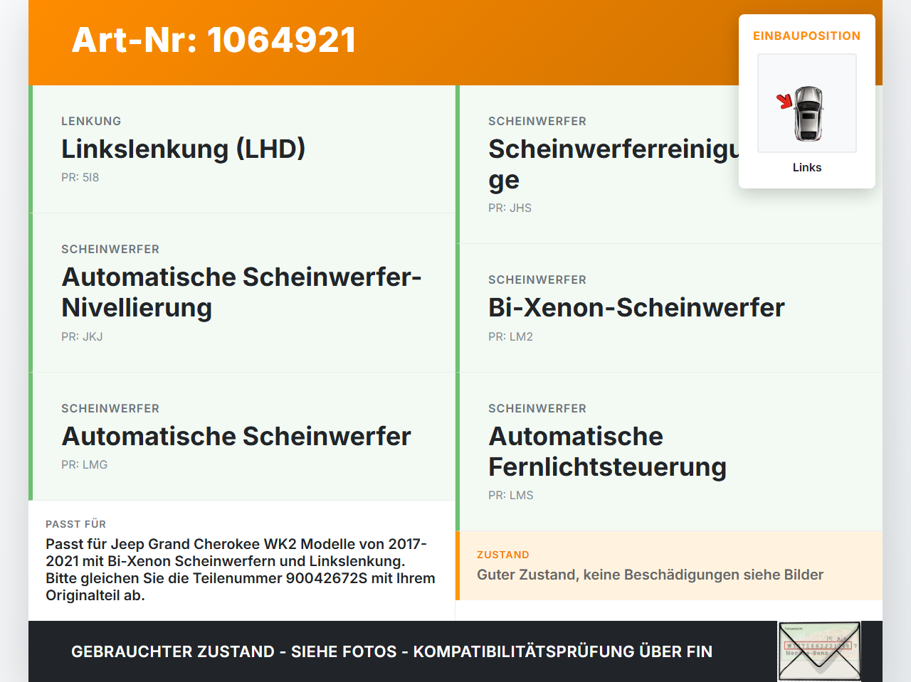 Jeep Grand Cherokee WK2 17-21 Xenon Vorschaltgerät Steuergerät Links Jeep Grand Cherokee WK2 17-21 16.09.2016... Vorschau 3