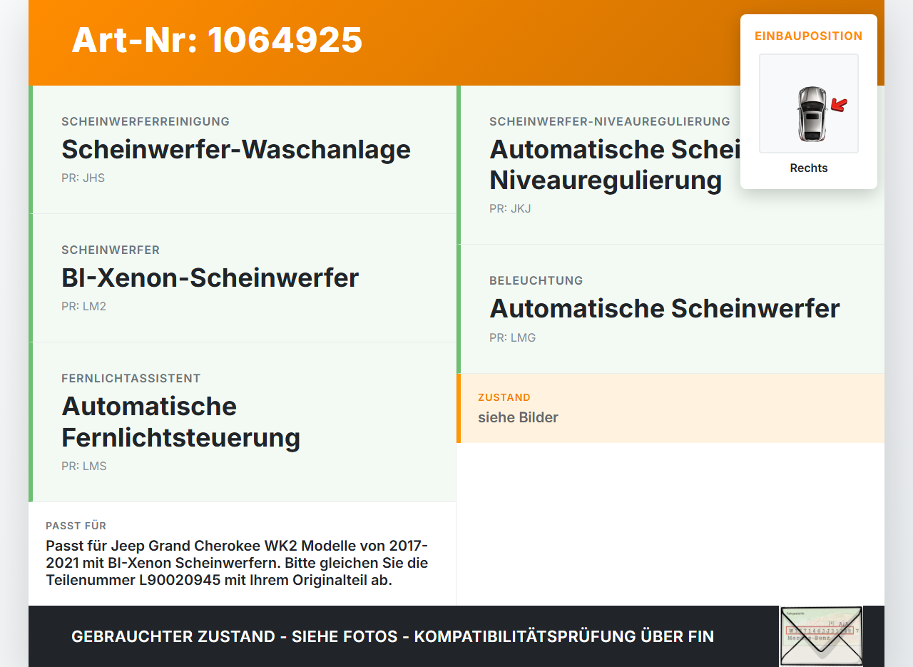 Jeep Grand Cherokee WK2 17-21 Xenon Vorschaltgerät Rechts Jeep Grand Cherokee WK2 17-21 16.09.2016 L90035854 gebraucht Vorschau 3