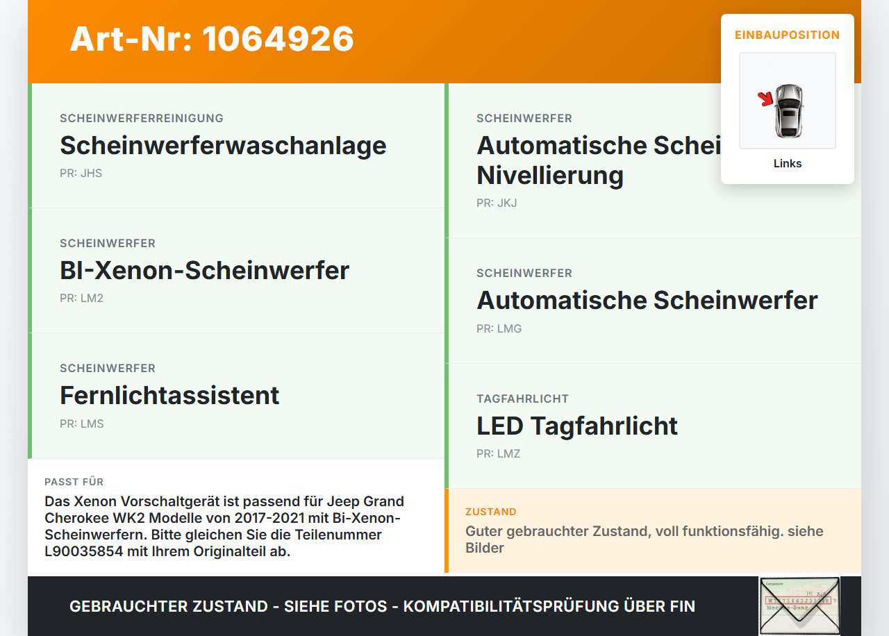 Jeep Grand Cherokee WK2 17-21 Xenon Vorschaltgerät Steuergerät Links Jeep Grand Cherokee WK2 17-21 16.09.2016... Vorschau 3