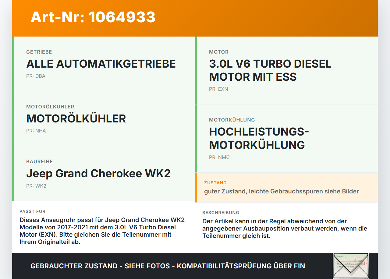 Jeep Grand Cherokee WK2 17-21 3,0d 184KW Ansaugrohr Luftschlauch Resonator Jeep Grand Cherokee WK2 17-21 16.09.2016... Vorschau 3