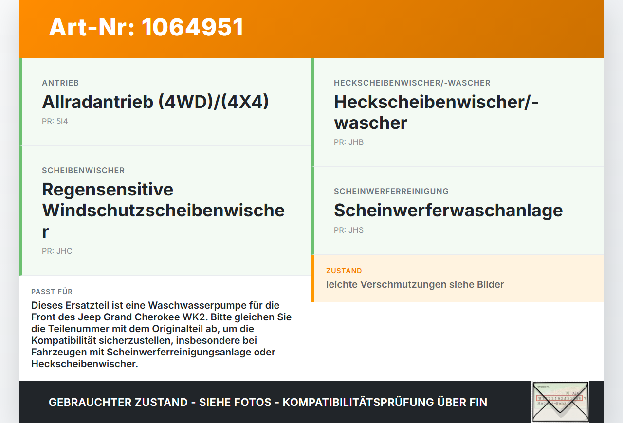 Jeep Grand Cherokee WK2 17-21 Waschwasserpumpe Wischwasserpumpe Waschpumpe Vo. Jeep Grand Cherokee WK2 17-21... Vorschau 3
