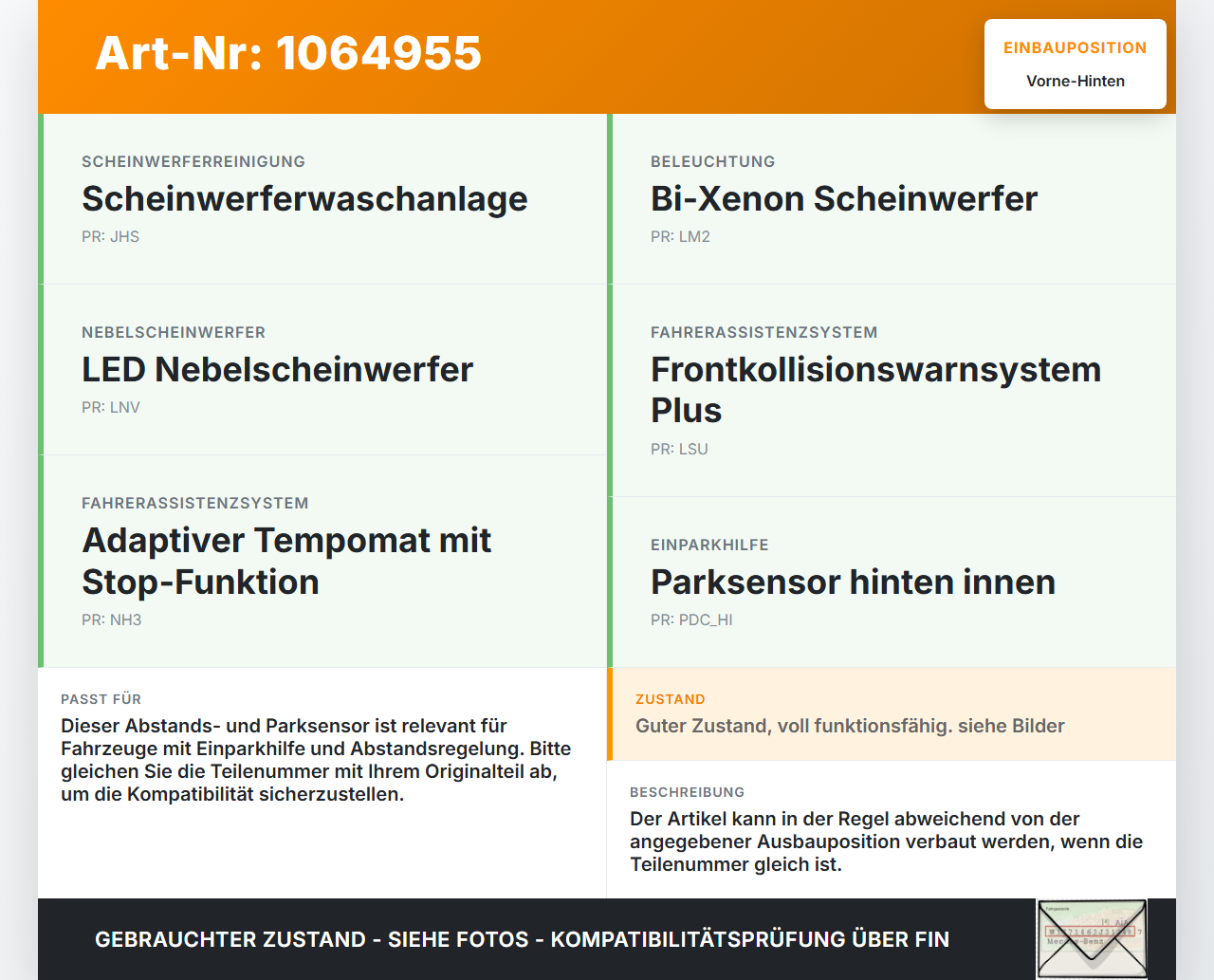 Jeep Grand Cherokee WK2 17-21 Abstands Sensor Parksensor PDC Hinten Innen Pos.2 Vorne Seitlich PXR Jeep Grand... Vorschau 3