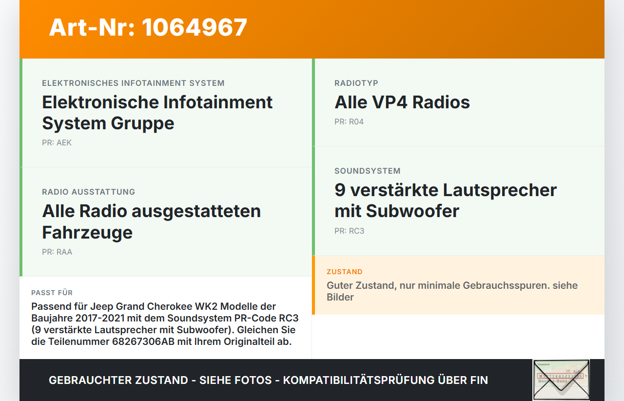 Jeep Grand Cherokee WK2 17-21 Verstärker Endstufe für Soundsystem Jeep Grand Cherokee WK2 17-21 16.09.2016... Vorschau 3