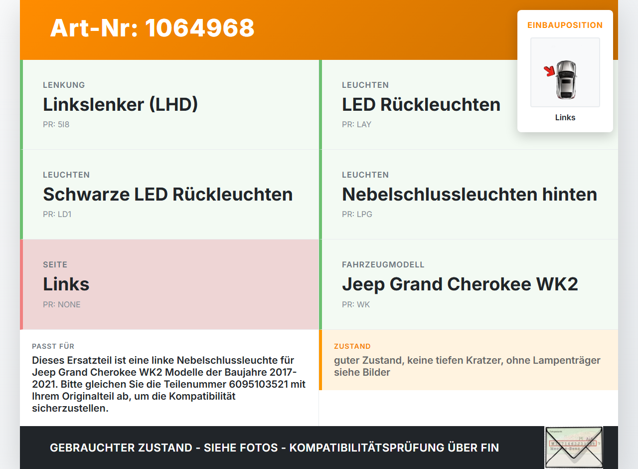 Jeep Grand Cherokee WK2 17-21 Nebelschlussleuchte Heckleuchte Links Jeep Grand Cherokee WK2 17-21 16.09.2016... Vorschau 3