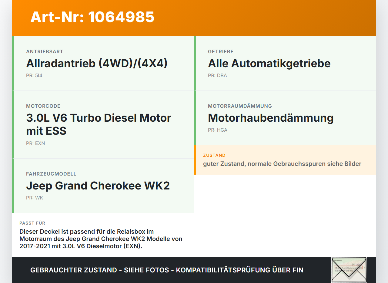 Jeep Grand Cherokee WK2 17-21 3,0d 184KW Deckel für Relaisbox Motorraum Jeep Grand Cherokee WK2 17-21 16.09.2016... Vorschau 3