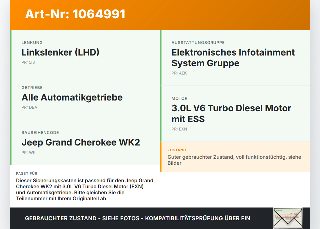 Jeep Grand Cherokee WK2 17-21 3,0d 184KW Sicherungskasten Zentralelektrik Jeep Grand Cherokee WK2 17-21 16.09.2016... Vorschau 3