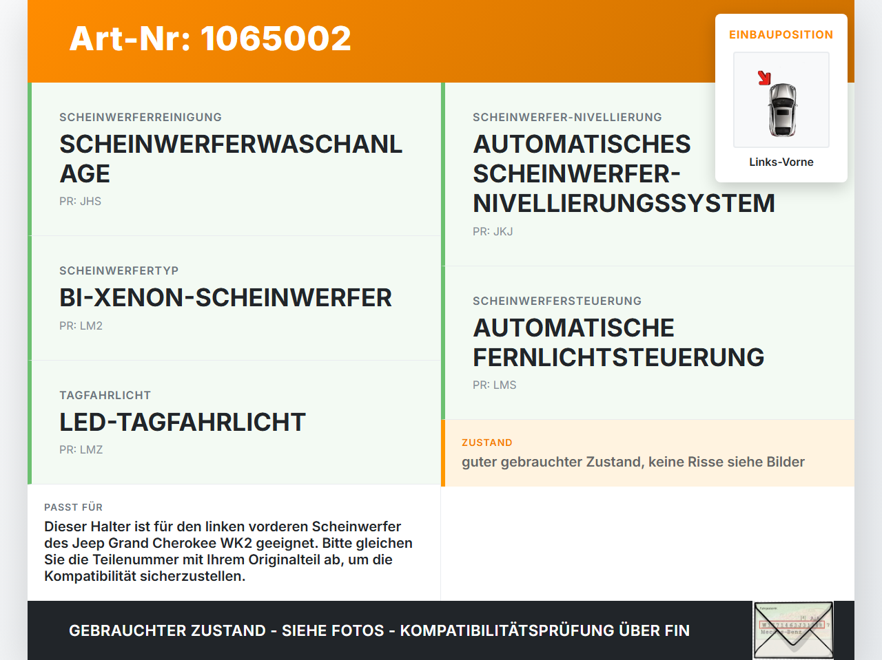 Jeep Grand Cherokee WK2 17-21 Halter Träger Führung Aufnahme für Scheinwerfer Links Vorne Jeep Grand Cherokee WK2... Vorschau 3