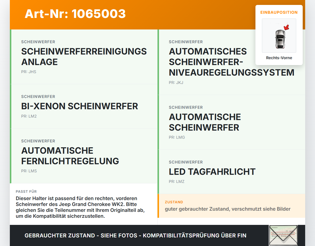 Jeep Grand Cherokee WK2 17-21 Halter Träger Führung Aufnahme für Scheinwerfer Rechts Vorne Jeep Grand Cherokee WK2... Vorschau 3