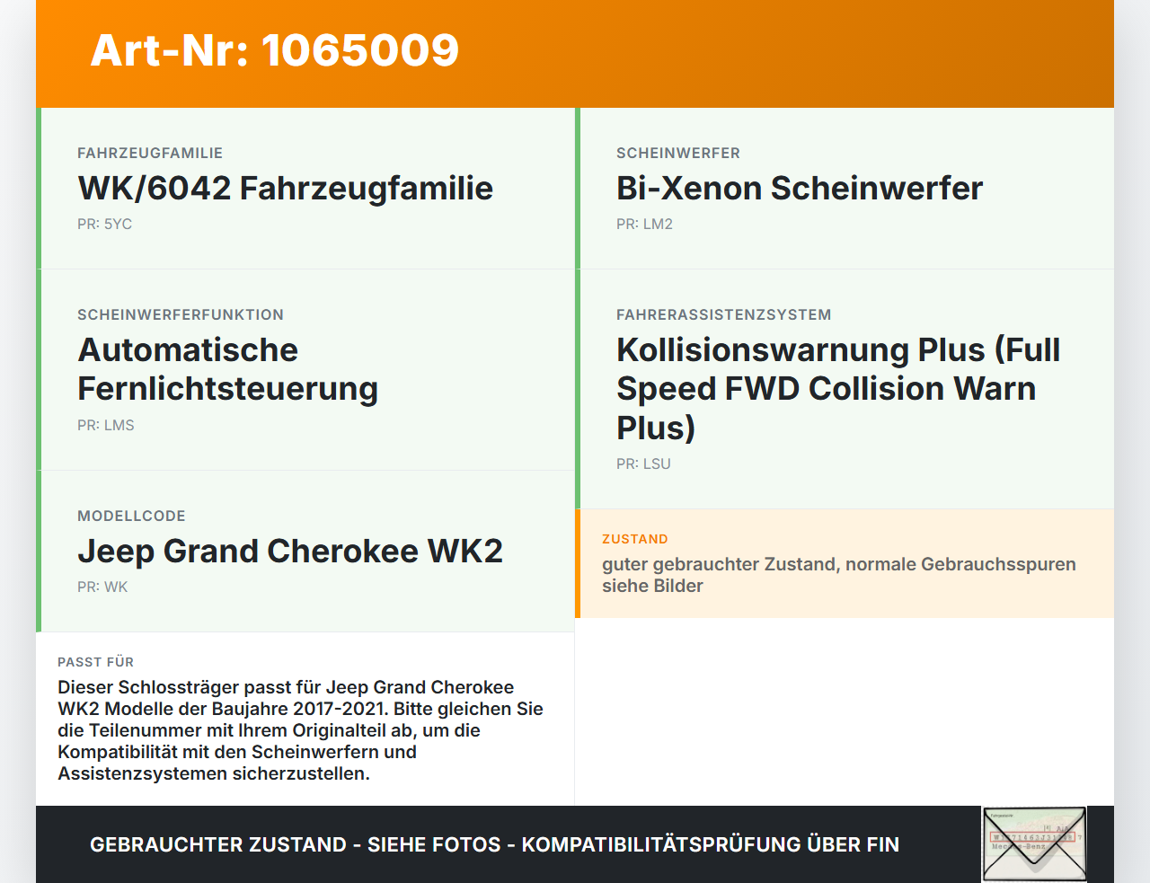 Jeep Grand Cherokee WK2 17-21 3,0d 184KW Schlossträger Frontmaske Träger Unterteil Jeep Grand Cherokee WK2 17-21... Vorschau 3