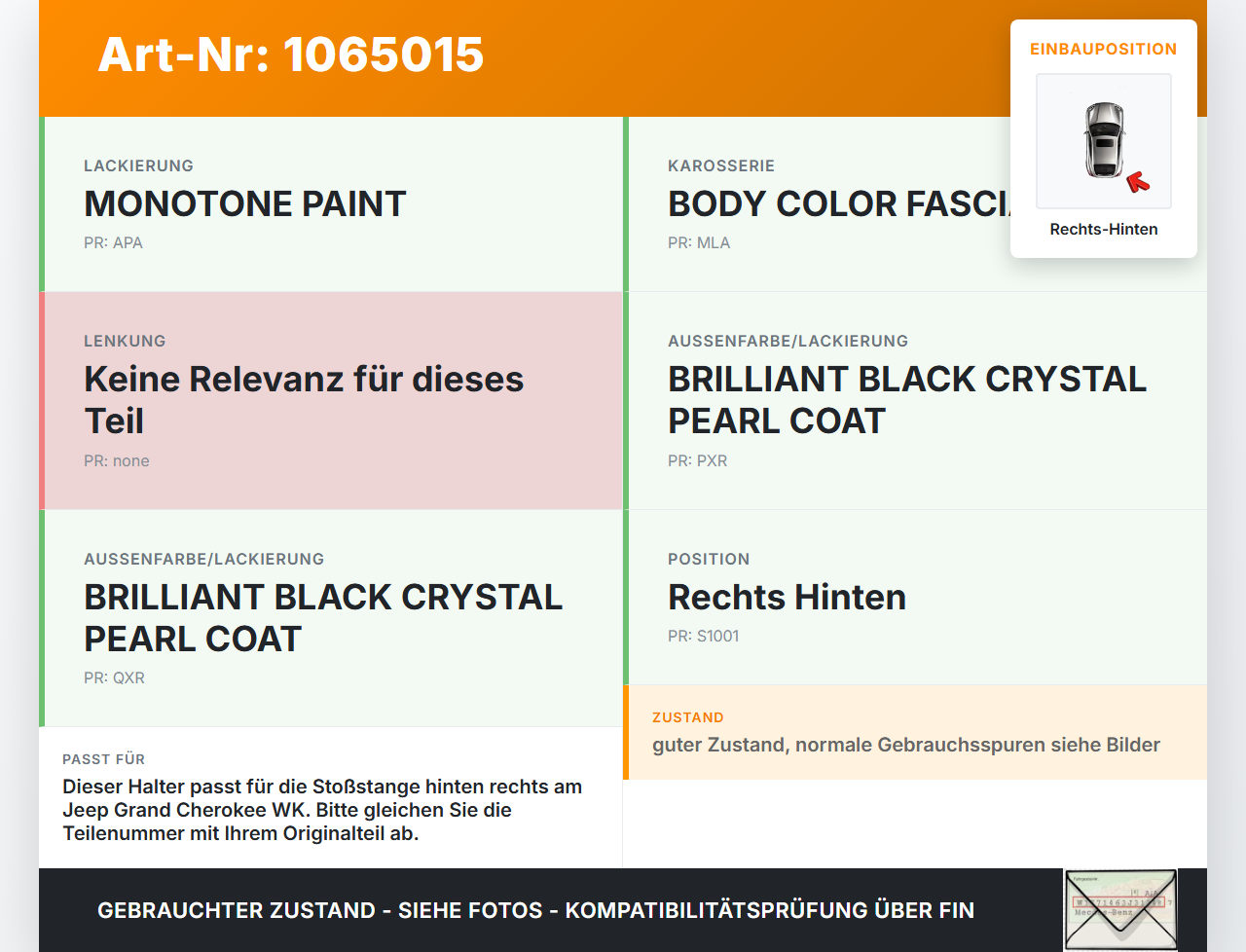 Jeep Grand Cherokee WK2 17-21 Halter Träger Aufnahme Führung für Stoßstange Rechts Hinten Jeep Grand Cherokee WK2... Vorschau 3