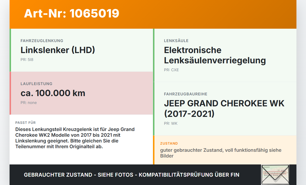 Jeep Grand Cherokee WK2 17-21 Lenkungsteil Kreuzgelenk Jeep Grand Cherokee WK2 17-21 16.09.2016 gebraucht Vorschau 3