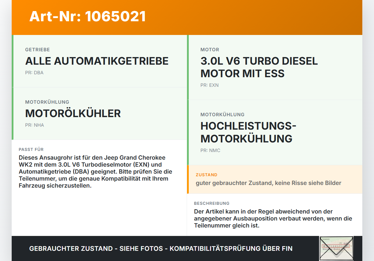 Jeep Grand Cherokee WK2 17-21 3,0d 184KW Ansaugrohr Ladeluftschlauch Luftschlauch Pos.1 Jeep Grand Cherokee WK2... Vorschau 3
