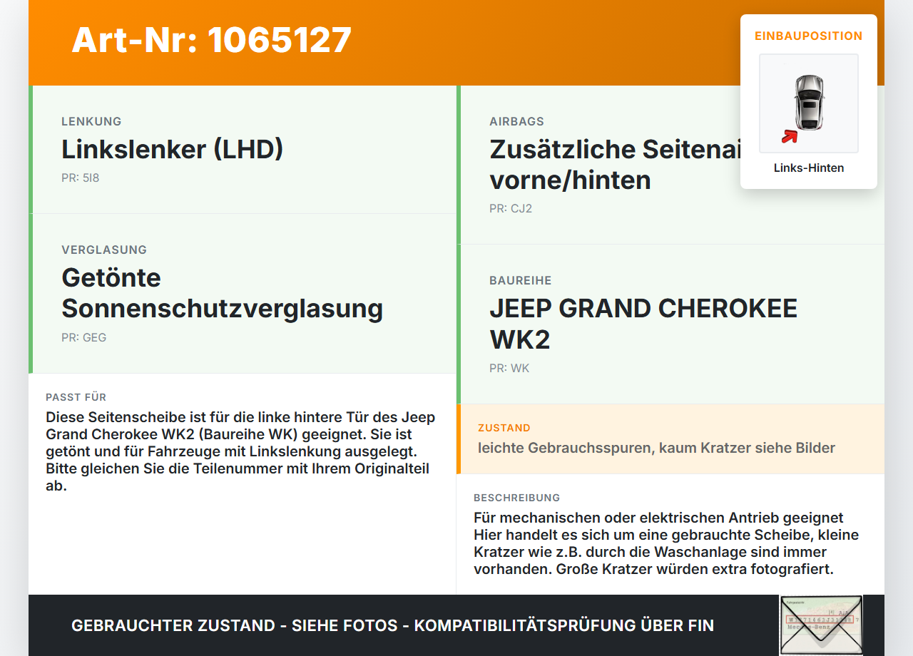 Jeep Grand Cherokee WK2 17-21 Seitenscheibe Türscheibe Links Hinten Orig. getönt Jeep Grand Cherokee WK2 17-21... Vorschau 3