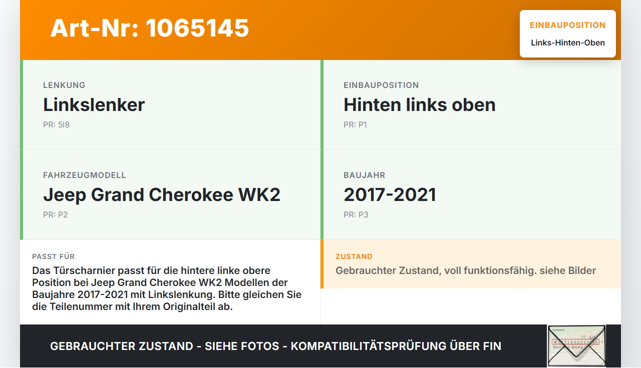 Jeep Grand Cherokee WK2 17-21 Türscharnier Tür Scharnier Links Hinten Oben Jeep Grand Cherokee WK2 17-21 16.09.2016... Vorschau 3