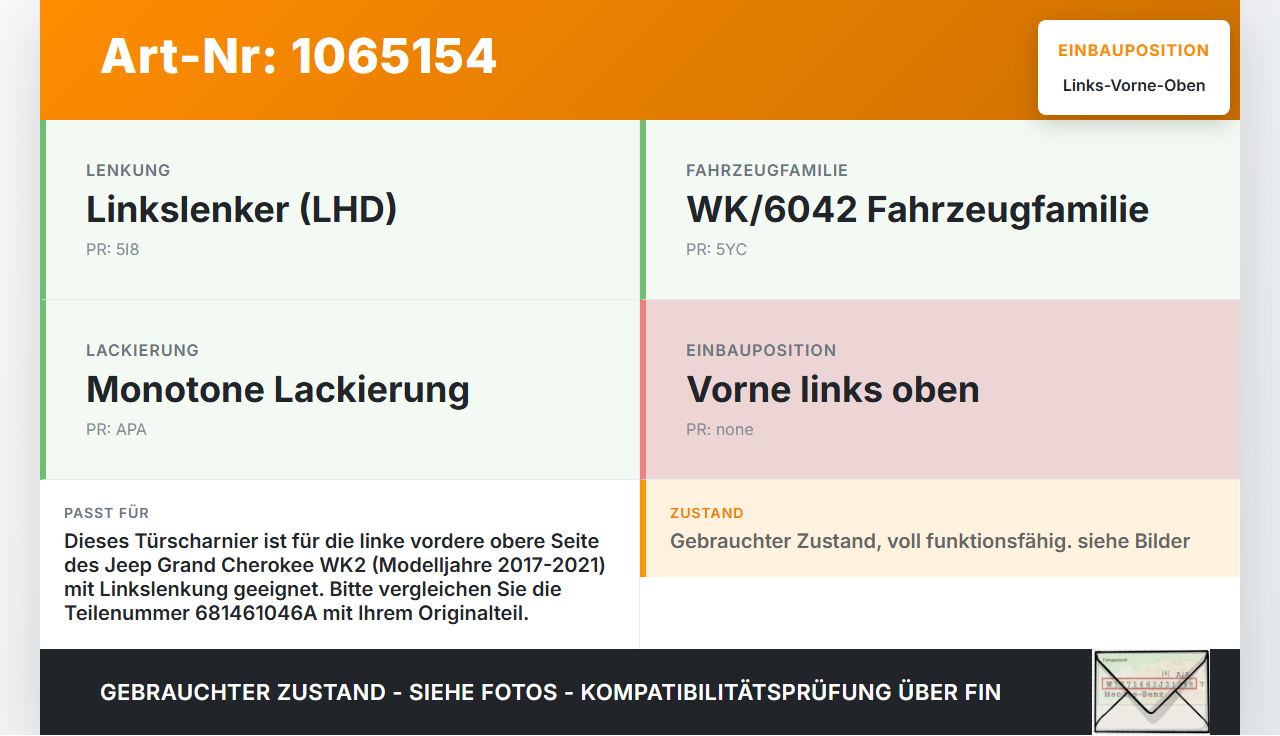 Jeep Grand Cherokee WK2 17-21 Türscharnier Tür Scharnier Links Vorne Oben Jeep Grand Cherokee WK2 17-21 16.09.2016... Vorschau 3
