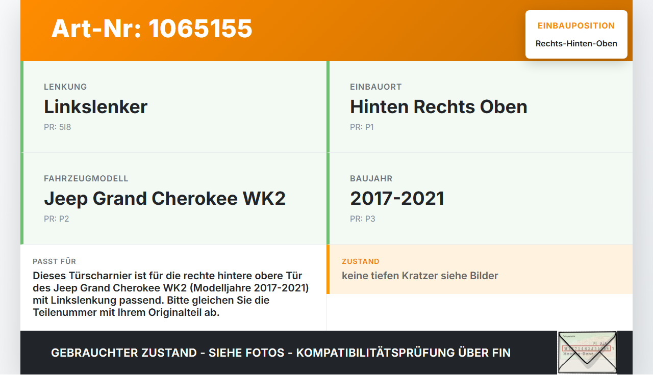 Jeep Grand Cherokee WK2 17-21 Türscharnier Tür Scharnier Rechts Hinten Obenb Jeep Grand Cherokee WK2 17-21... Vorschau 3