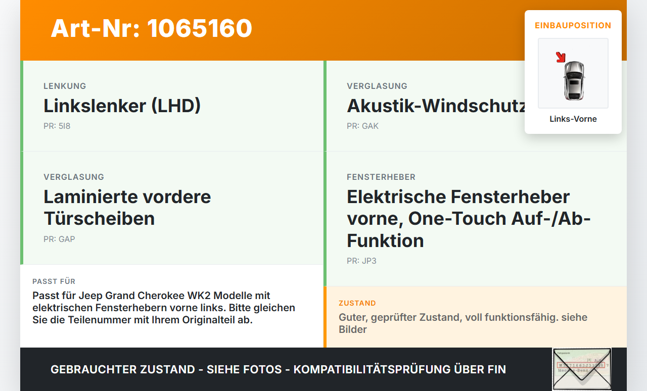 Jeep Grand Cherokee WK2 17-21 Fensterhebermotor Stellmotor Fensterheber Links Vorne Jeep Grand Cherokee WK2 17-21... Vorschau 3