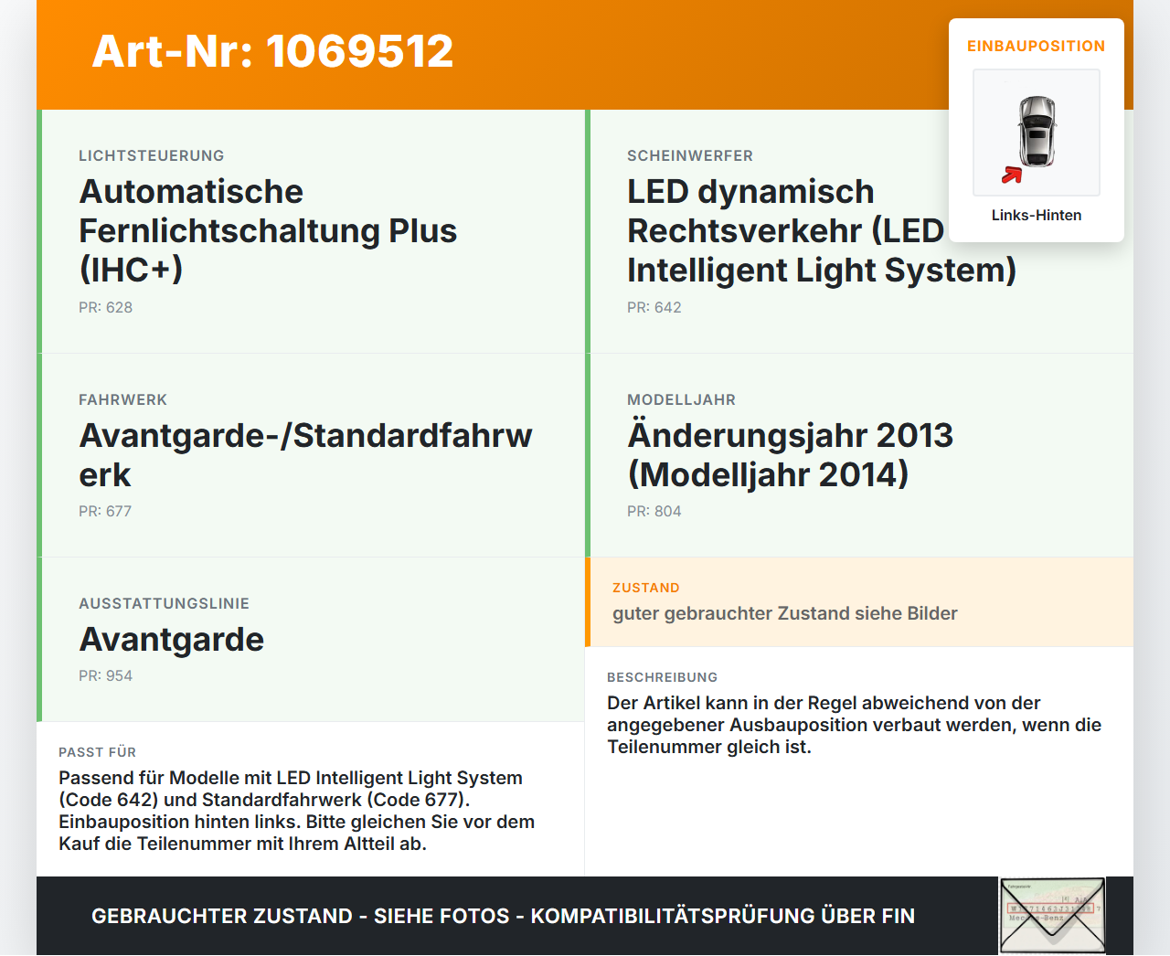 Mercedes E250 W212 13-16 Niveausensor Xenon LWR Sensor Neigung Links Hinten Mercedes E250 W212 13-16 17.09.2013... Vorschau 3