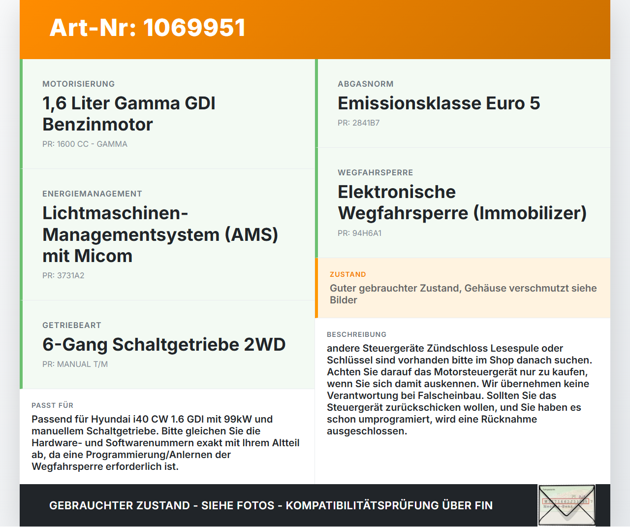 Hyundai I40 CW 11-15 1,6 99KW Steuergerät ECU für Motor Motorsteuergerät Hyundai I40 CW 11-15 25.01.2013 391102BAR0... Vorschau 3