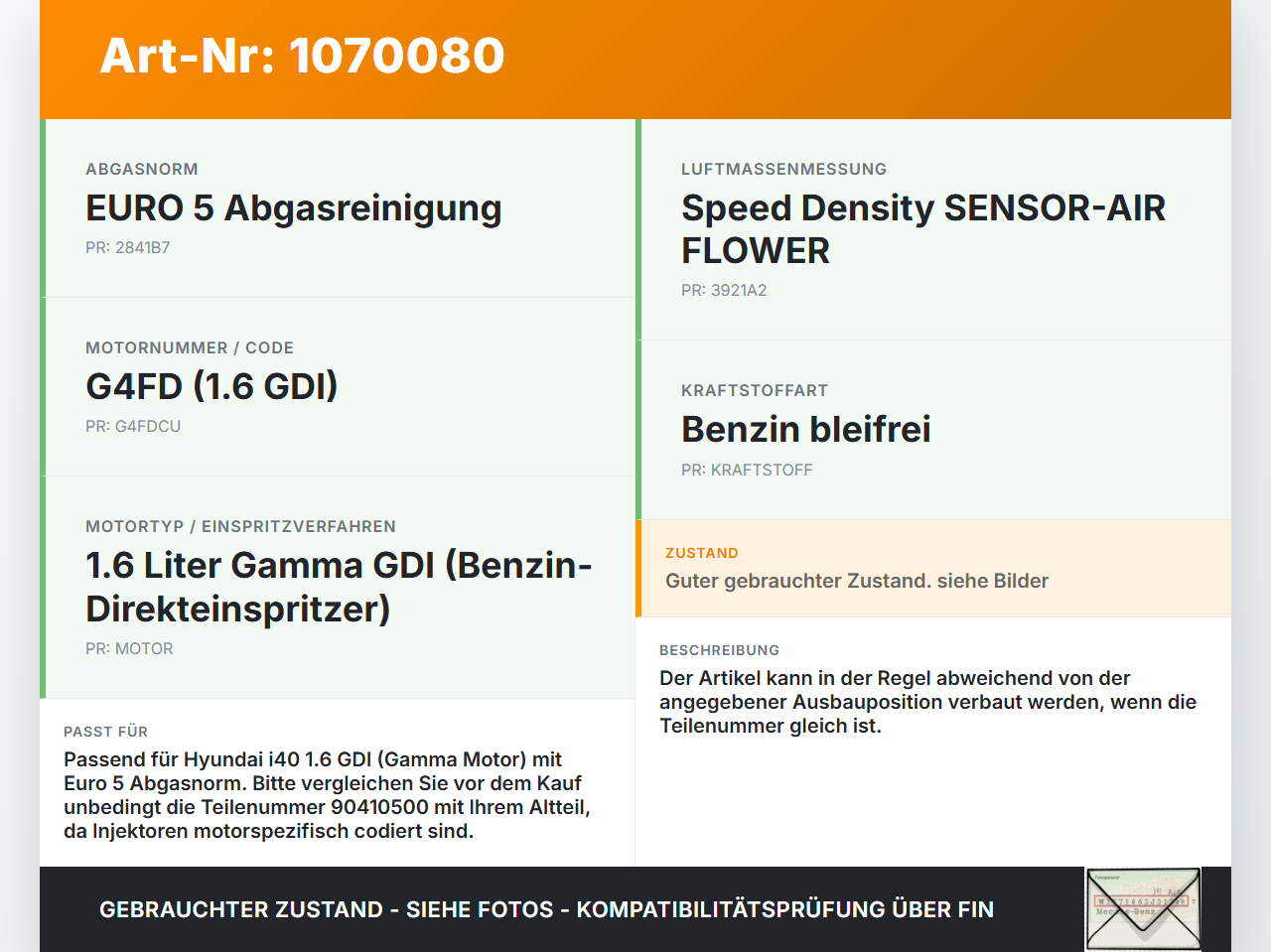 Hyundai I40 CW 11-15 1,6 99KW Injektor Einspritzdüse Zyl.3 Hyundai I40 CW 11-15 25.01.2013 353102B130 35310-2B130... Vorschau 3