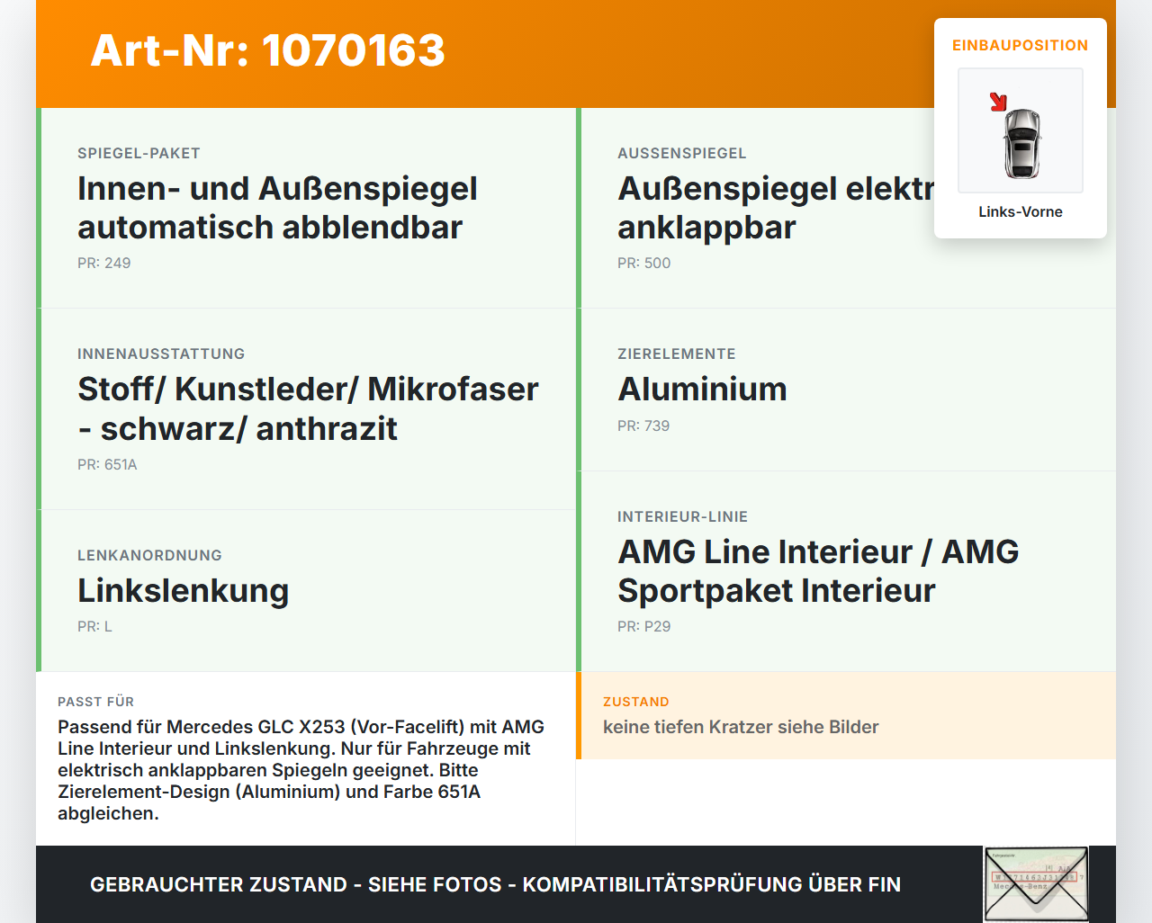 Mercedes X253 15-19 Kombi Blende Innen Einbaurahmen für Fensterheberschalter Links Vorne Mercedes X253 15-19... Vorschau 3