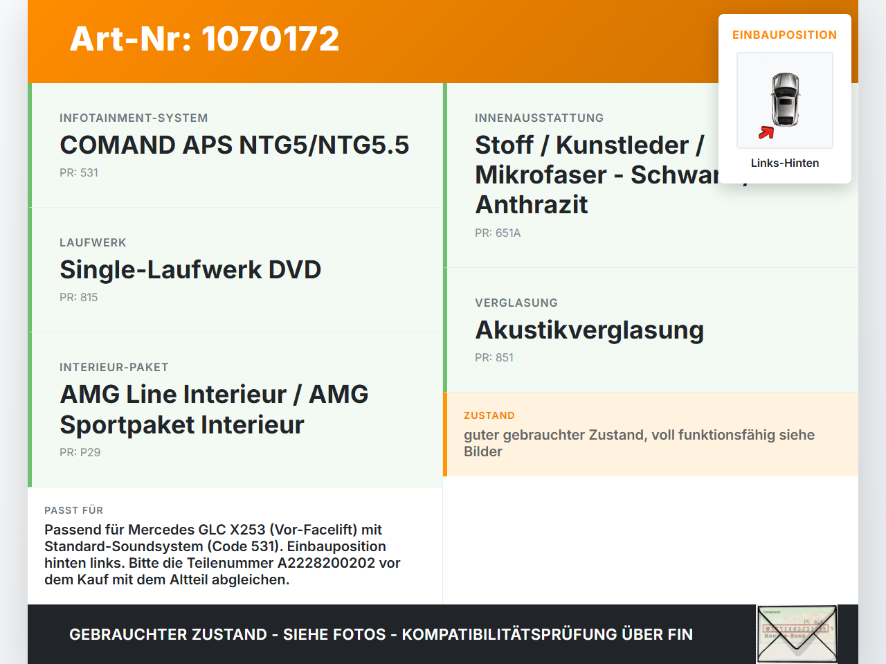 Mercedes X253 15-19 Lautsprecher Links Hinten Mercedes X253 15-19 14.09.2015 A2228200202 gebraucht Vorschau 3