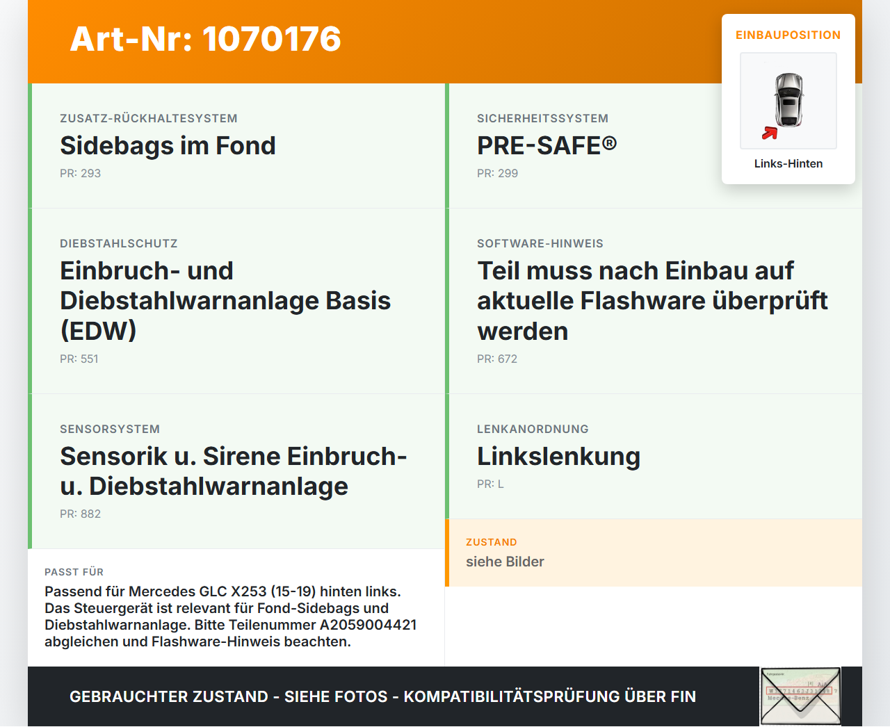 Mercedes X253 15-19 Steuergerät SG Türmodul Links Hinten Mercedes X253 15-19 14.09.2015 A2059004421... Vorschau 3