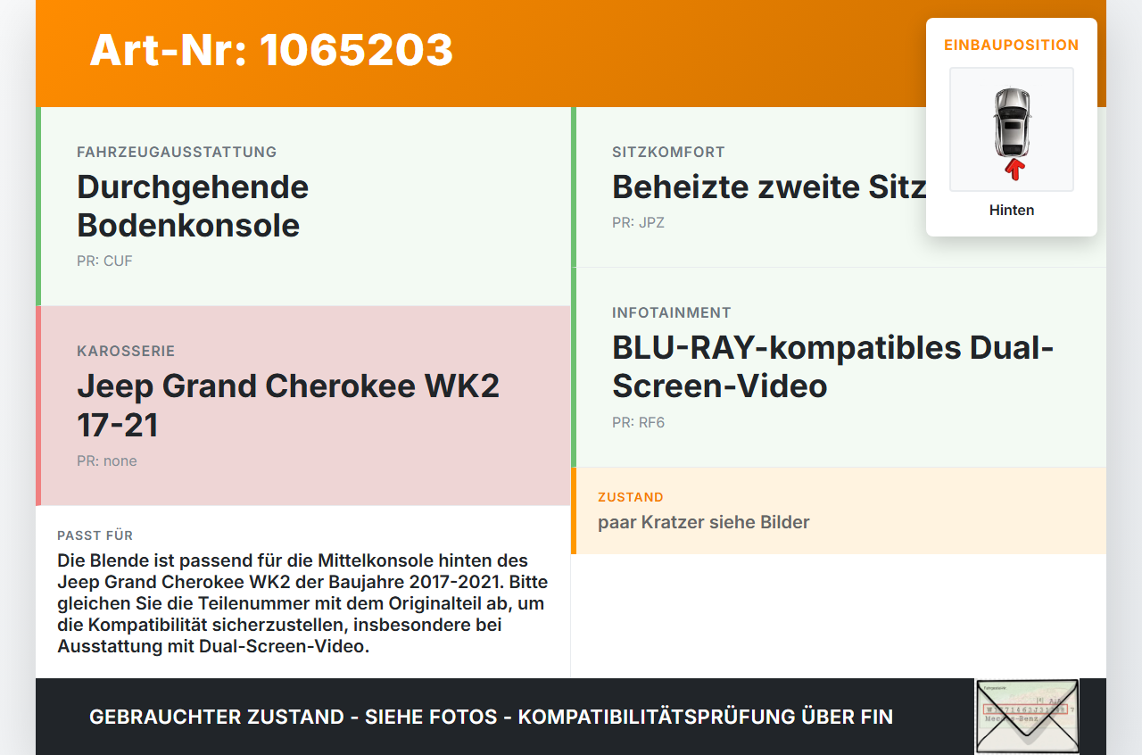 Jeep Grand Cherokee WK2 17-21 Blende Einbaurahmen für Mittelkonsole Hinten Jeep Grand Cherokee WK2 17-21 16.09.2016... Vorschau 3