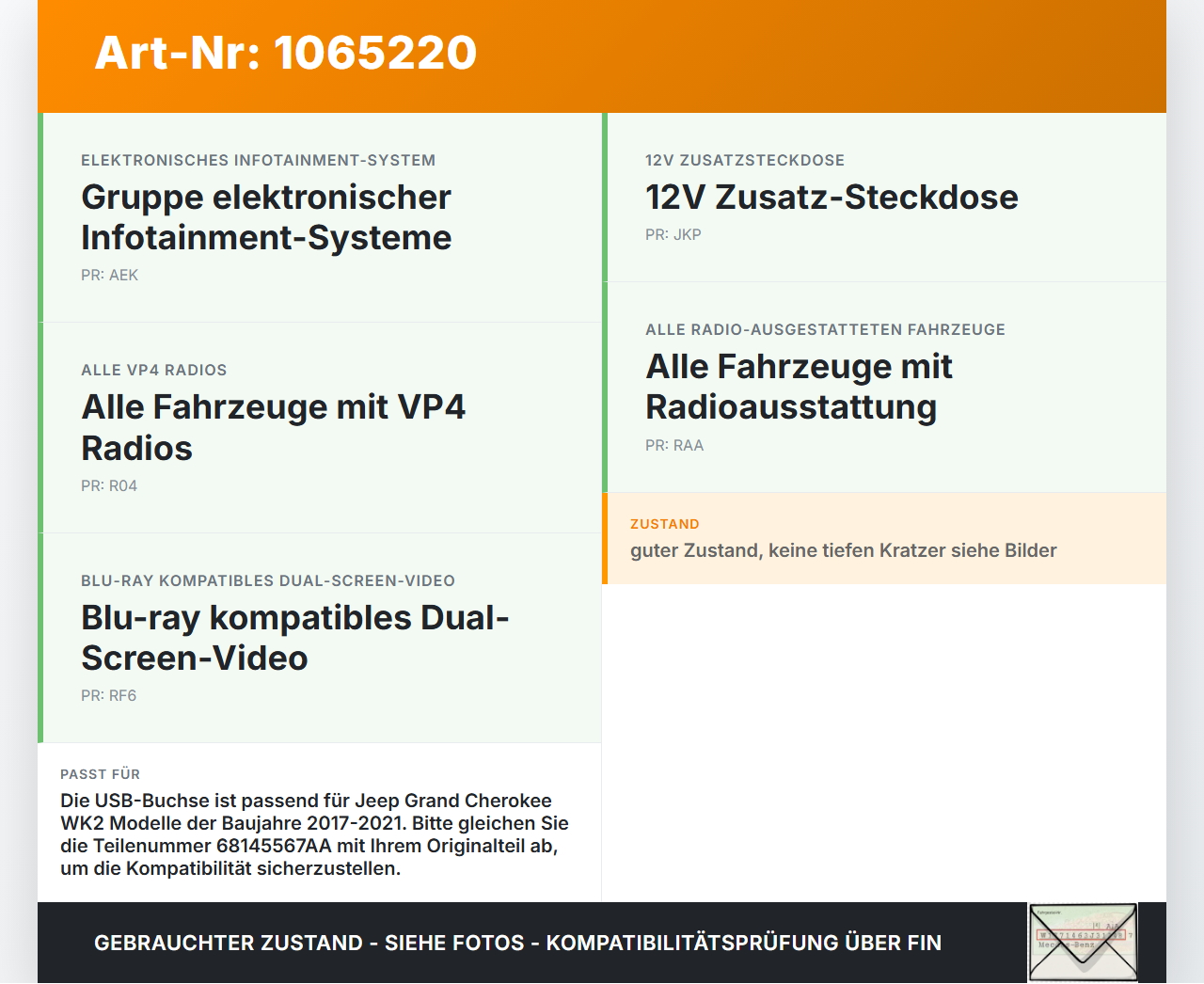 Jeep Grand Cherokee WK2 17-21 USB Buchse Anschluss Ladebuchse Jeep Grand Cherokee WK2 17-21 16.09.2016 68145567AA... Vorschau 3
