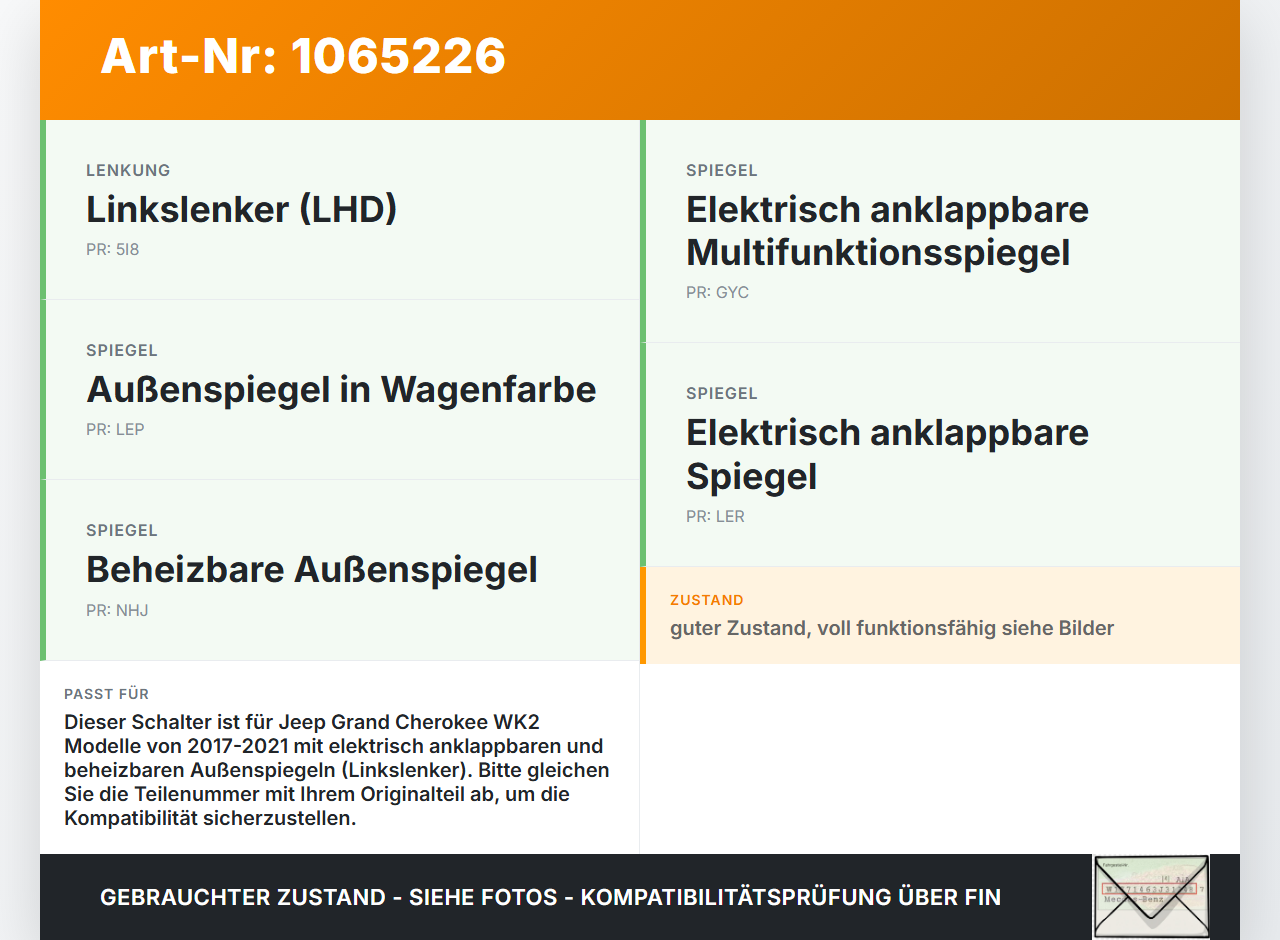 Jeep Grand Cherokee WK2 17-21 Spiegelverstellung Aussenspiegel Schalter Jeep Grand Cherokee WK2 17-21 16.09.2016... Vorschau 3