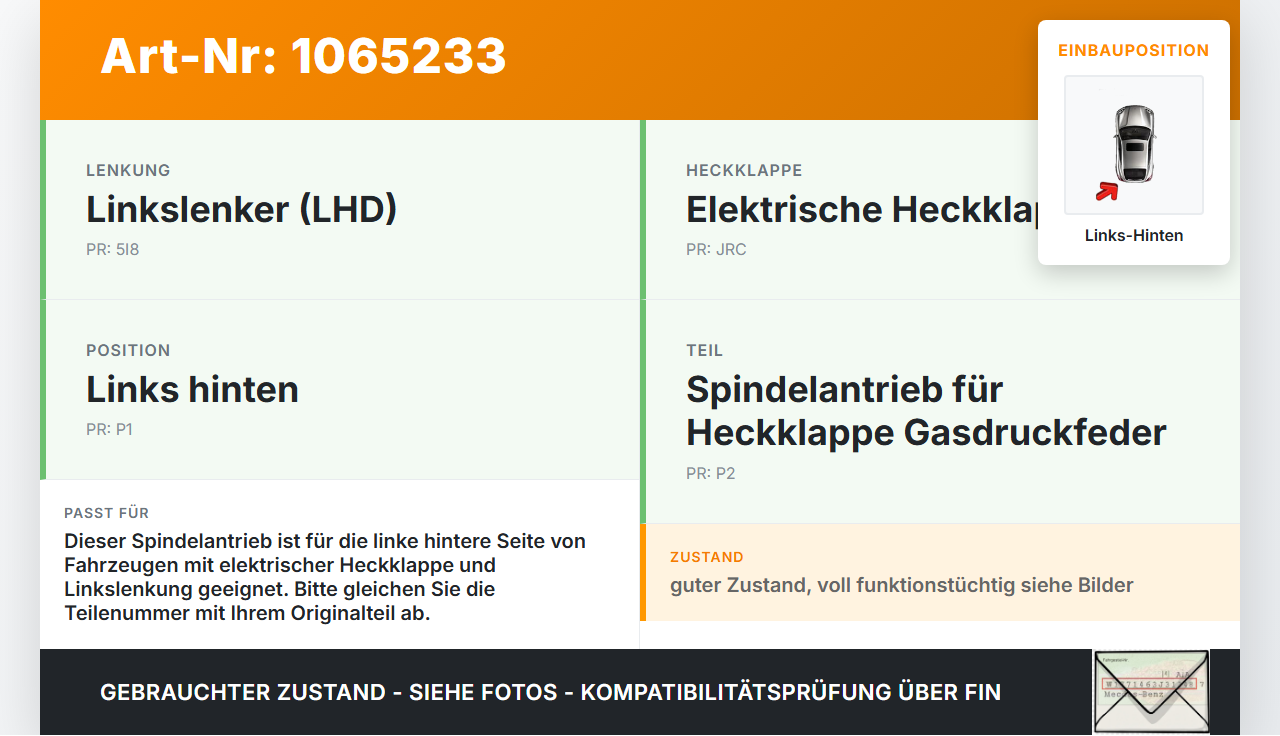 Jeep Grand Cherokee WK2 17-21 1x Spindelantrieb für Heckklappe Gasdruckfeder Links Hinten Jeep Grand Cherokee WK2... Vorschau 3