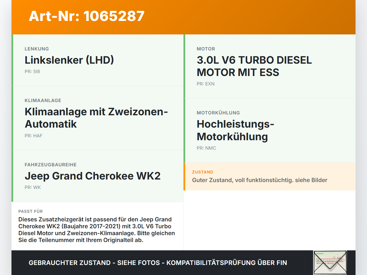 Jeep Grand Cherokee WK2 17-21 Zusatzheizgerät Zuheizgerät PTC Heizelement Jeep Grand Cherokee WK2 17-21 16.09.2016... Vorschau 3