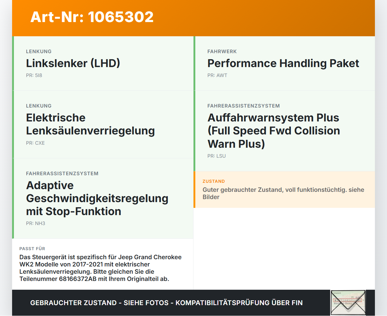 Jeep Grand Cherokee WK2 17-21 Steuergerät ECU SG Lenksäulenmodul Jeep Grand Cherokee WK2 17-21 16.09.2016... Vorschau 3