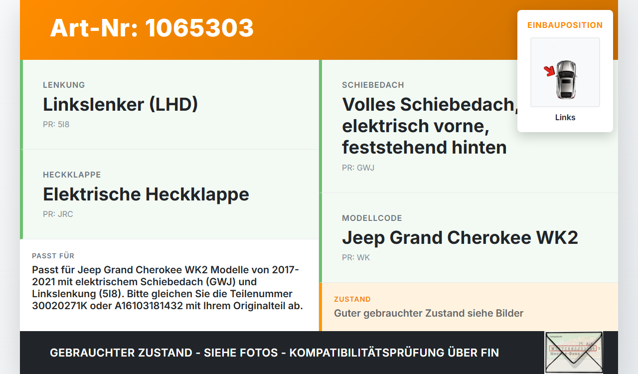 Jeep Grand Cherokee WK2 17-21 Schiebedachmotor Links Jeep Grand Cherokee WK2 17-21 16.09.2016 A16103181432... Vorschau 3