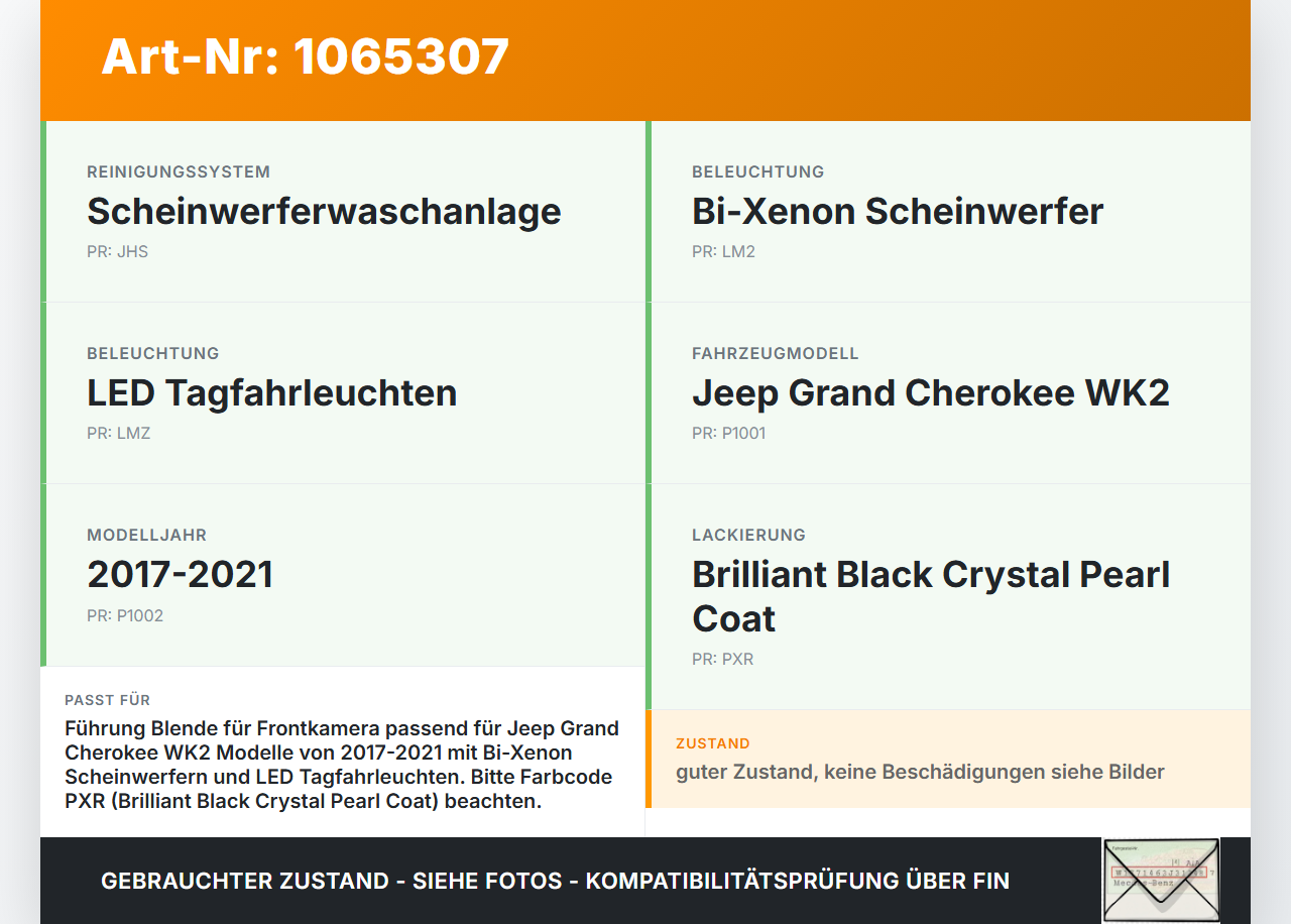 Jeep Grand Cherokee WK2 17-21 3,0d 184KW Führung Blende für Frontkamera Jeep Grand Cherokee WK2 17-21 16.09.2016... Vorschau 3