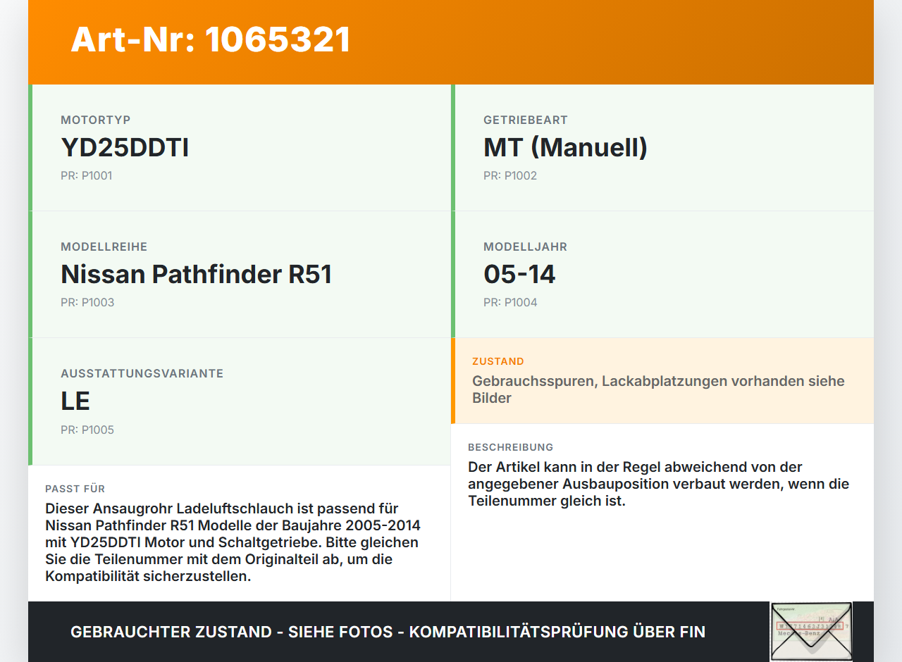Nissan Pathfinder R51 05-14 2,5D 128KW Ansaugrohr Ladeluftschlauch Luftschlauch Pos.1 Nissan Pathfinder R51 05-14... Vorschau 3