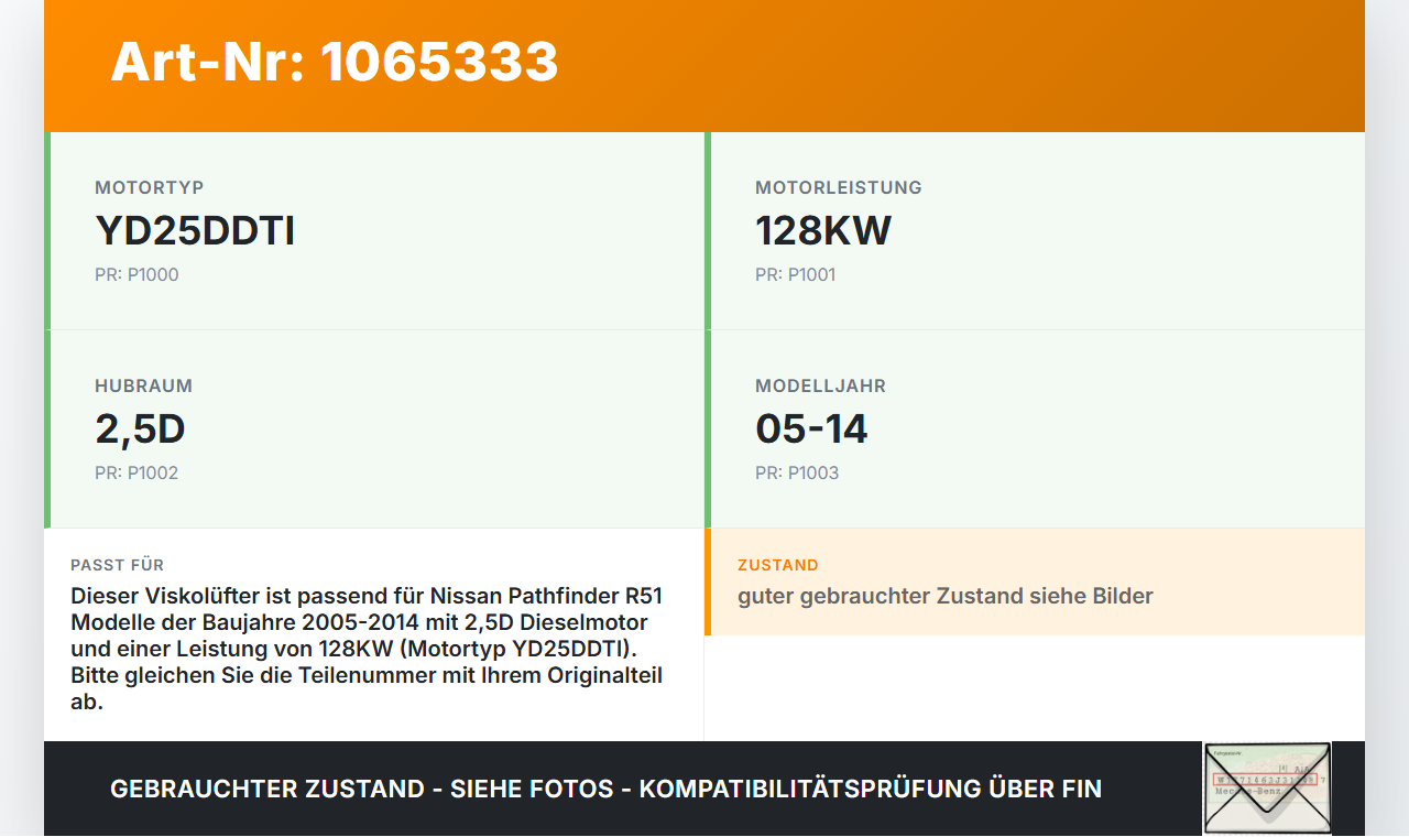 Nissan Pathfinder R51 05-14 2,5D 128KW Viskolüfter Viskokupplung Nissan Pathfinder R51 05-14 12.08.2005 gebraucht Vorschau 3