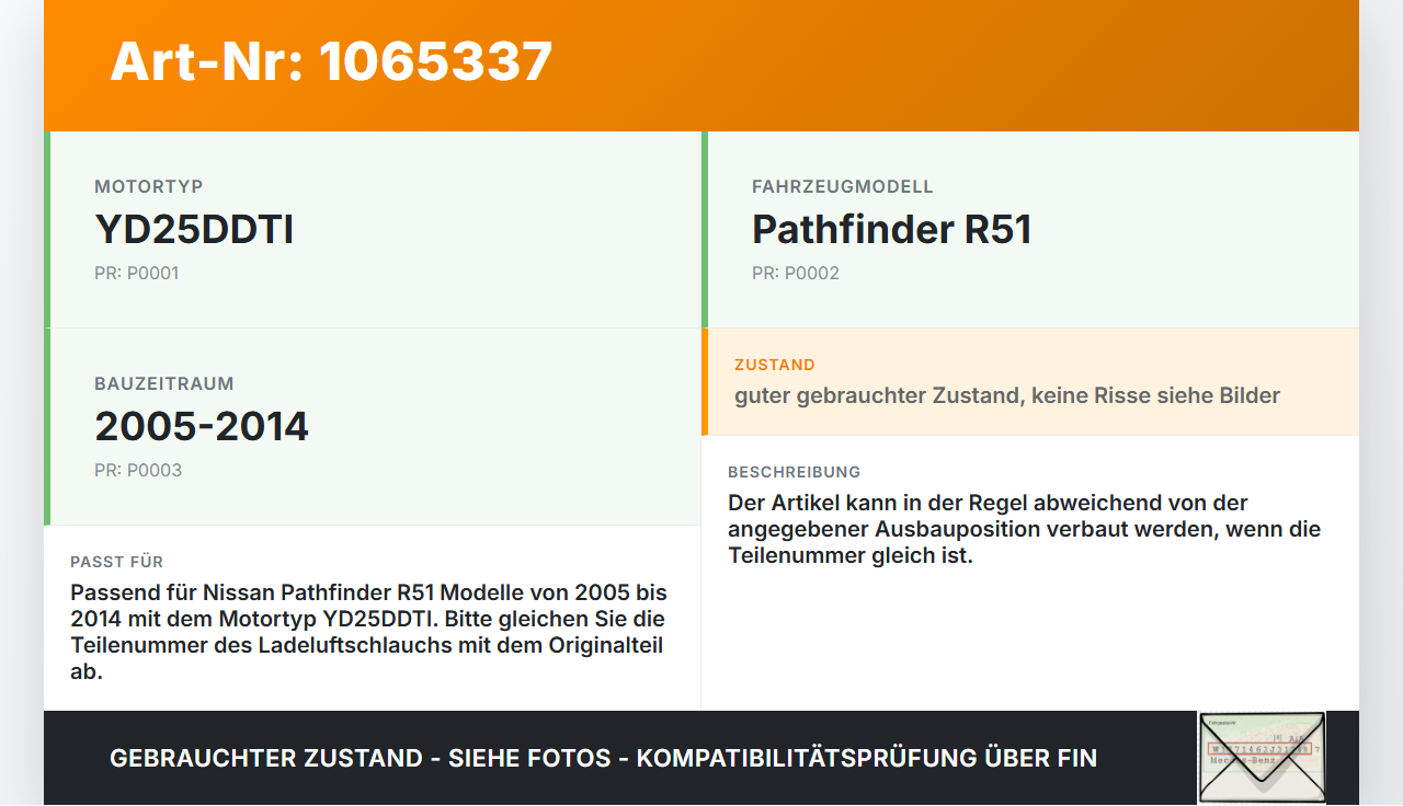 Nissan Pathfinder R51 05-14 2,5D 128KW Ansaugrohr Ladeluftschlauch Luftschlauch Pos.1 Nissan Pathfinder R51 05-14... Vorschau 3