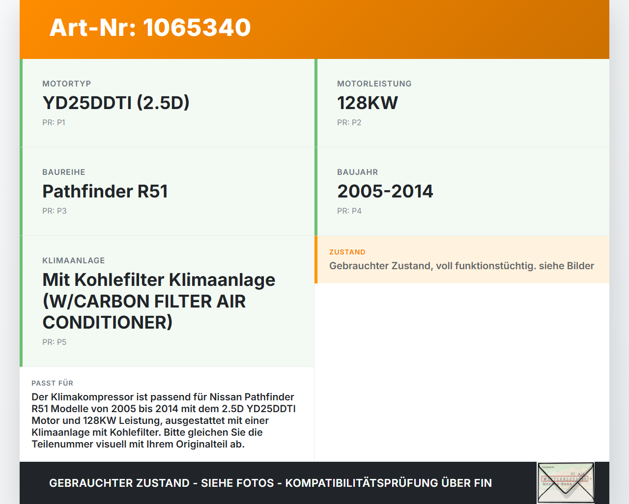 Nissan Pathfinder R51 05-14 2,5D 128KW Klimakompressor Klima Kompressor Nissan Pathfinder R51 05-14 12.08.2005... Vorschau 3