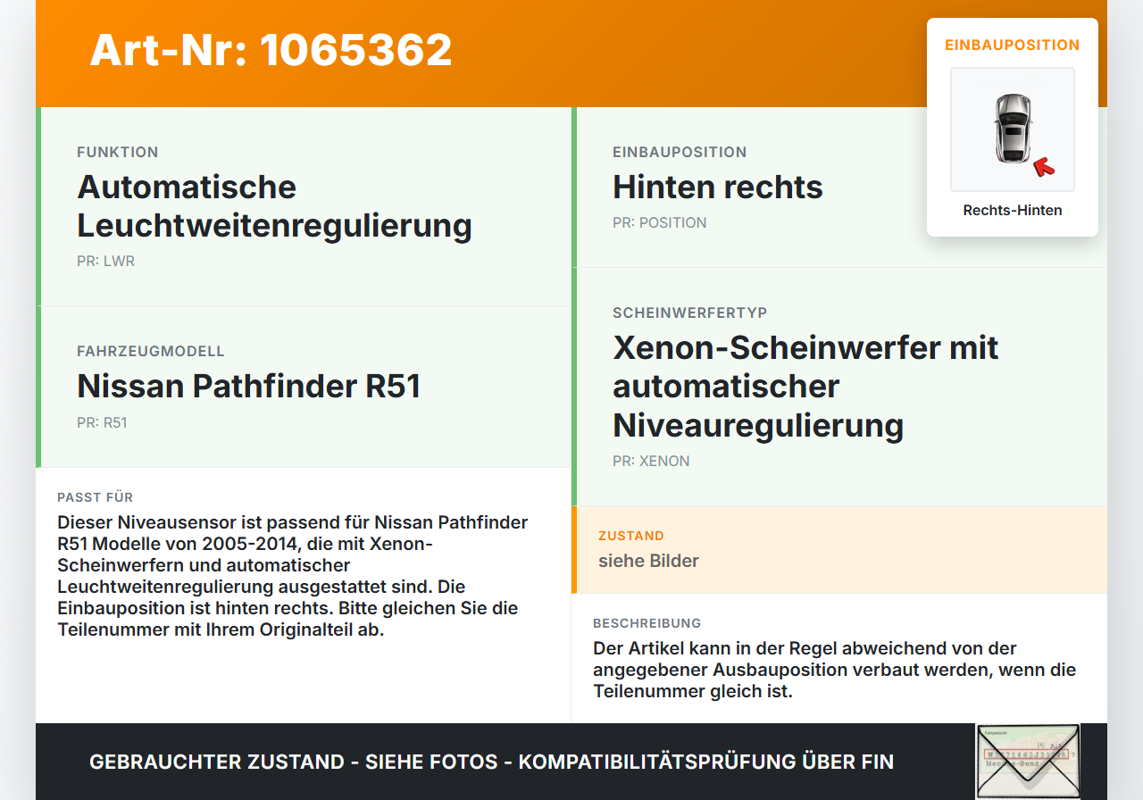 Nissan Pathfinder R51 05-14 Niveausensor Xenon LWR Sensor Neigung Rechts Hinten Nissan Pathfinder R51 05-14... Vorschau 3