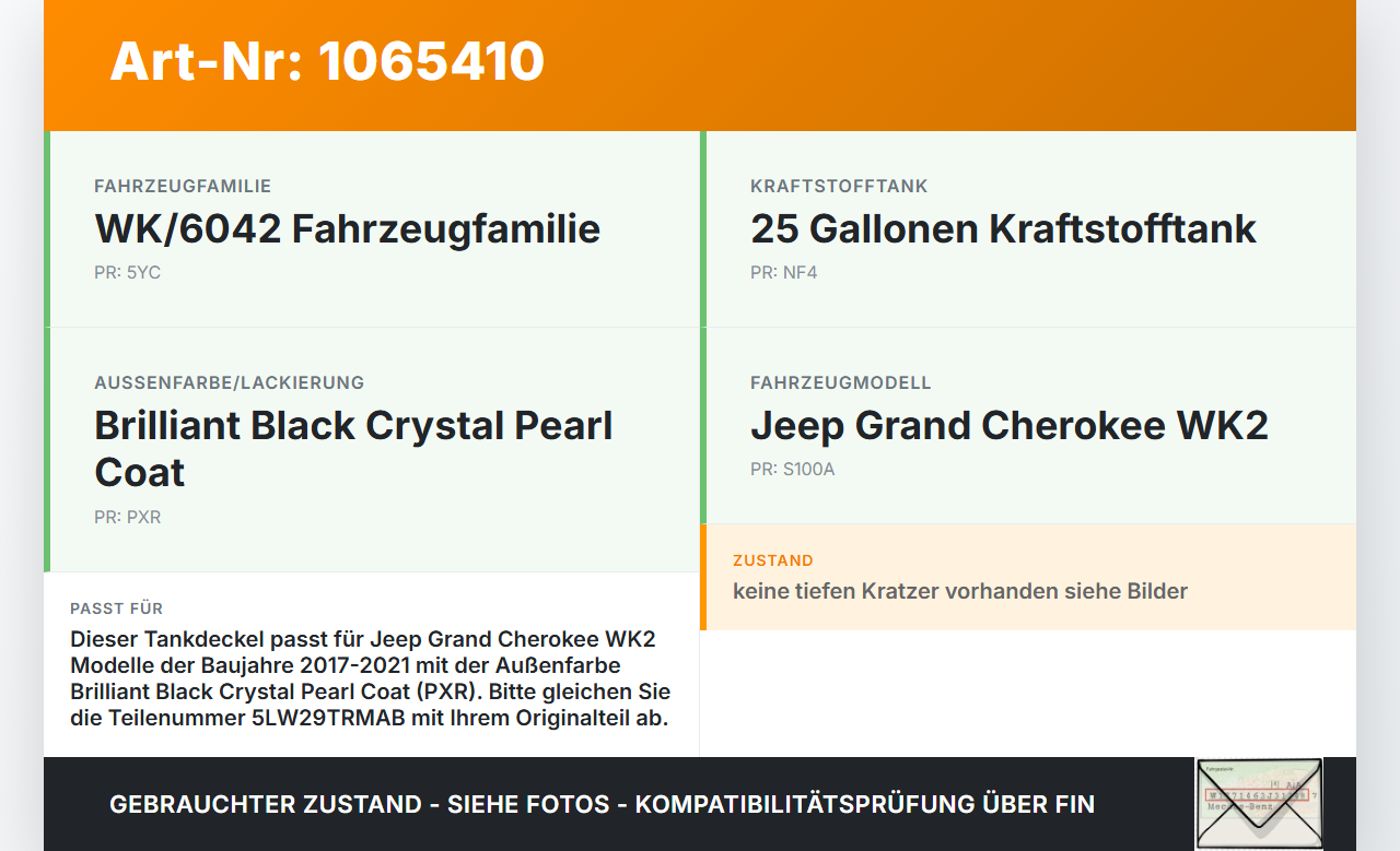 Jeep Grand Cherokee WK2 17-21 Tankdeckel Tankklappe PXR Jeep Grand Cherokee WK2 17-21 16.09.2016 5LW29TRMAB gebraucht Vorschau 3
