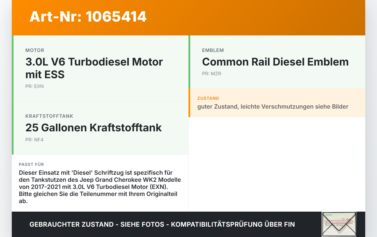 Jeep Grand Cherokee WK2 17-21 3,0d 184KW Einsatz mit Diesel Schriftzug für Tankstutzen Jeep Grand Cherokee WK2... Vorschau 3