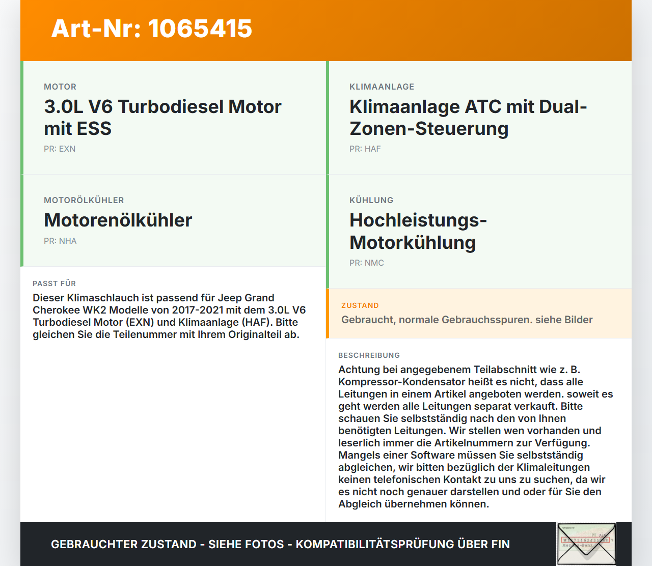Jeep Grand Cherokee WK2 17-21 3,0d 184KW Klimaschlauch Klimaleitung Jeep Grand Cherokee WK2 17-21 16.09.2016... Vorschau 3